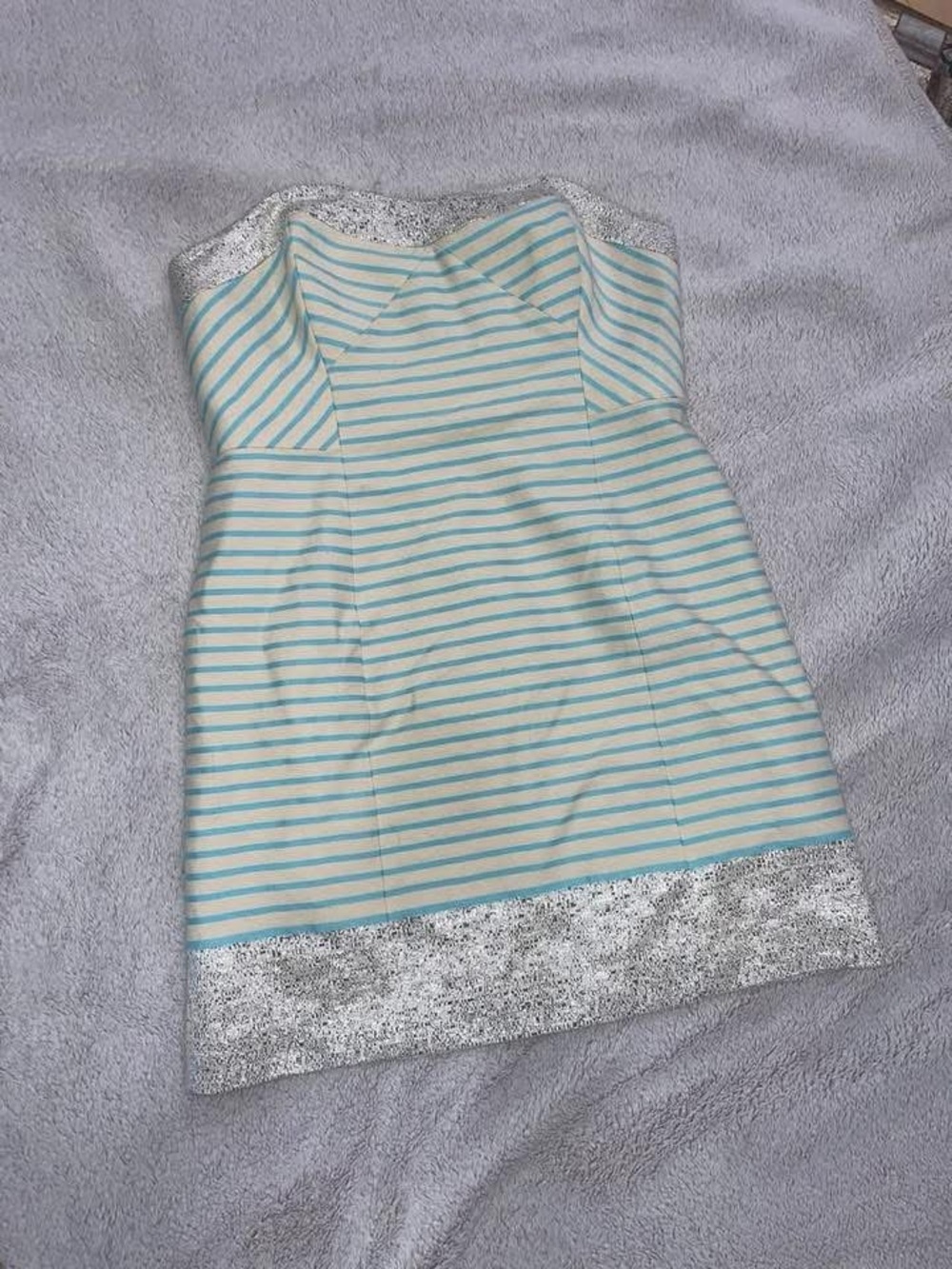 Lilly Pulitzer Cream and blue stripped Dress and Silver Trim